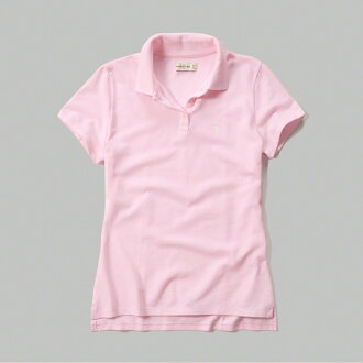 美國百分百【Abercrombie & Fitch】POLO衫 AF 短袖 麋鹿 上衣 女 粉紅色 S號 F521