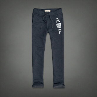 美國百分百【Abercrombie & Fitch】褲子 AF 長褲 棉褲 休閒褲 麋鹿 鬥牛犬 藏藍 S號 F528