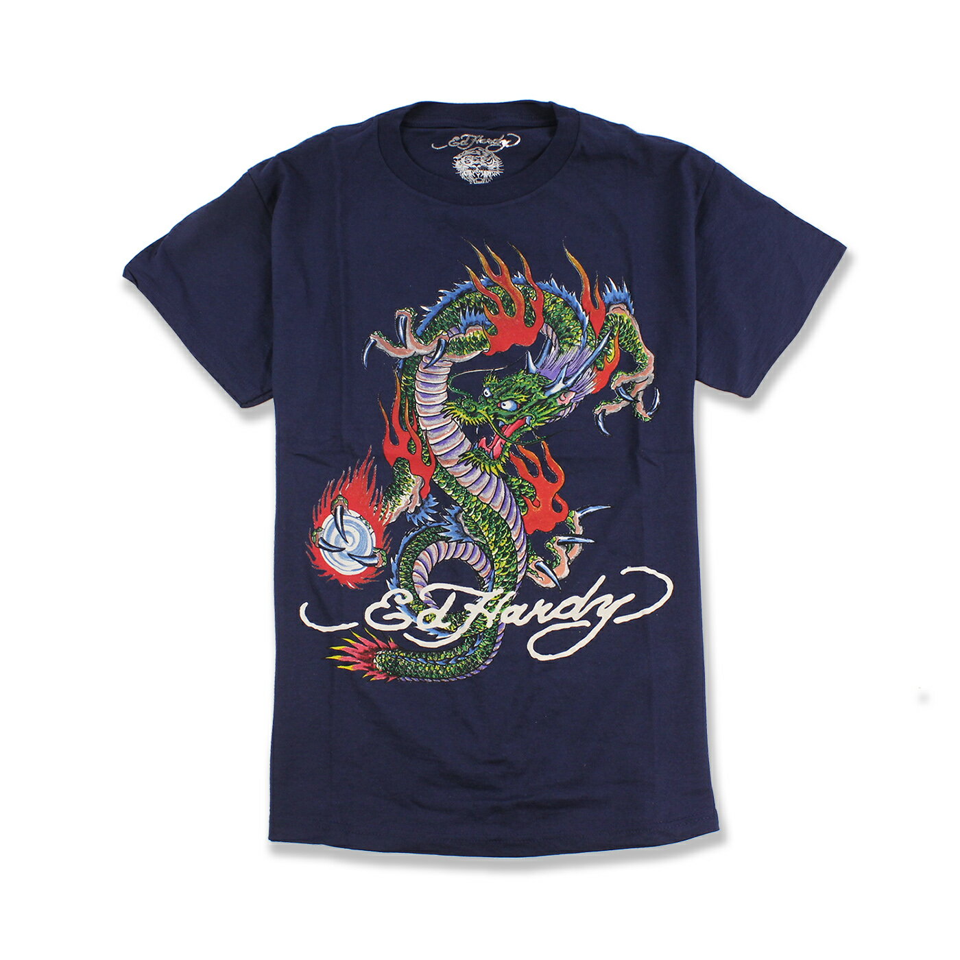 美國百分百【全新真品】ED HARDY 短袖 T-shirt 上衣 深藍 水鑽 龍 紋身 T恤 男女 XS號 F542