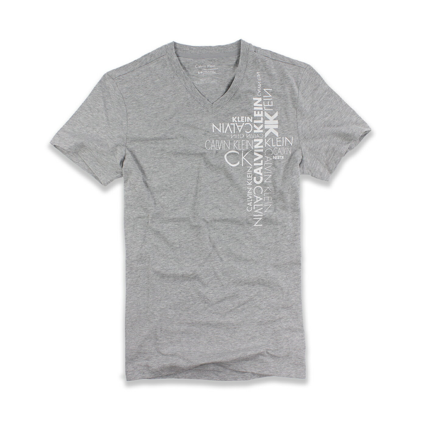 美國百分百【Calvin Klein】T恤 CK 短袖 T-shirt 短T 灰色 V領 浮雕 logo 男 XXS XS號 C627