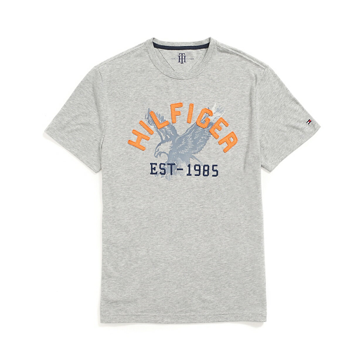 美國百分百【Tommy Hilfiger】T恤 TH 男 圓領 T-shirt 短袖 老鷹 logo 灰色 XS號 F641