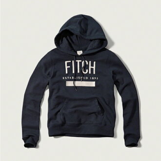 美國百分百【Abercrombie & Fitch】連帽 AF 帽T 麋鹿 FITCH 深藍 長袖 女 S號 C813
