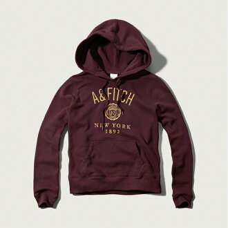 美國百分百【Abercrombie & Fitch】連帽 AF 帽T 麋鹿 酒紅 長袖 女 XS S M號 C814