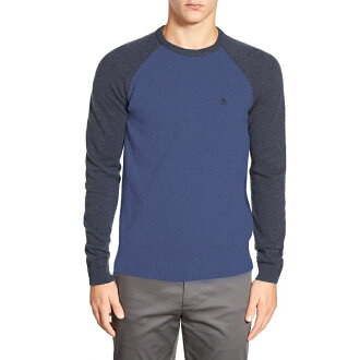 美國百分百【Penguin by Munsingwea】針織衫 線衫 V領 上衣 素面 純棉 毛衣 拼色 灰藍 S M L號 F700