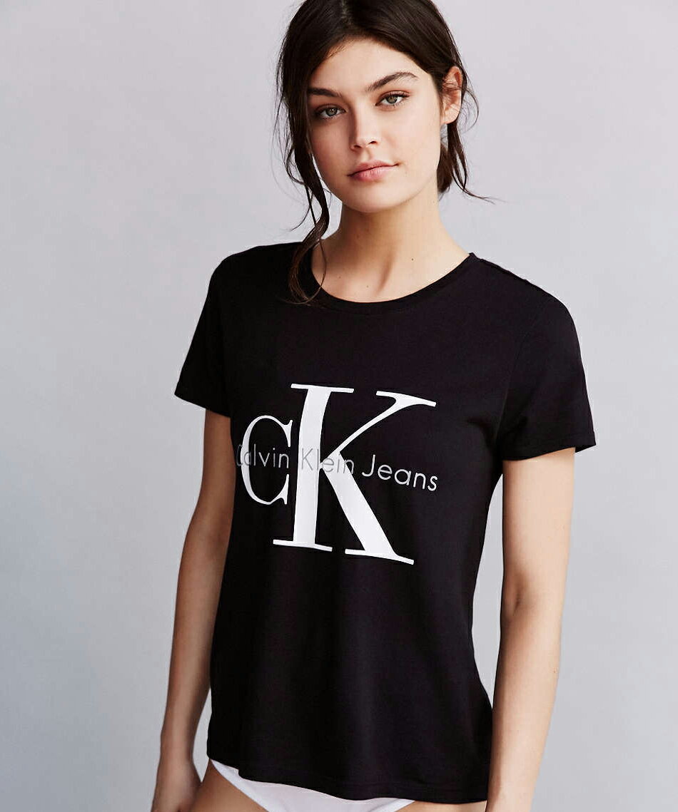 美國百分百【Calvin Klein】T恤 CK logo 短袖 T-shirt 短T 圓領 黑色 女 S M L號 F824