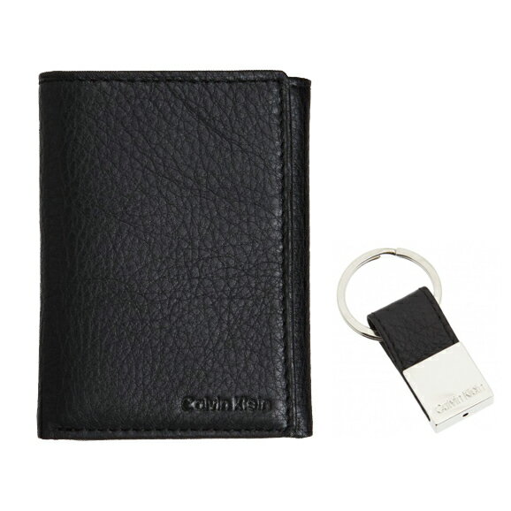 美國百分百【全新真品】Calvin Klein 皮夾 男夾 皮包 CK 短夾 錢包 三折式 鑰匙圈 禮盒 黑色 B355