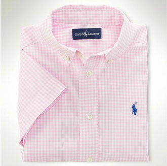美國百分百【全新正品】Ralph Lauren Polo 夏季新款 淺粉紅 淡粉紅 格紋 小馬 短袖 襯衫 男上衣 XS S號 人氣 限時 特價 免運費
