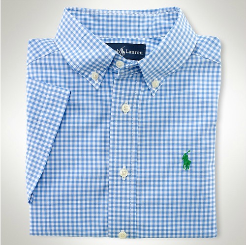 美國百分百【全新正品】Ralph Lauren Polo 夏季新款 淺藍 淡藍色 格紋 小馬 短袖 襯衫 男上衣 XS S號 人氣 限時 特價 免運費