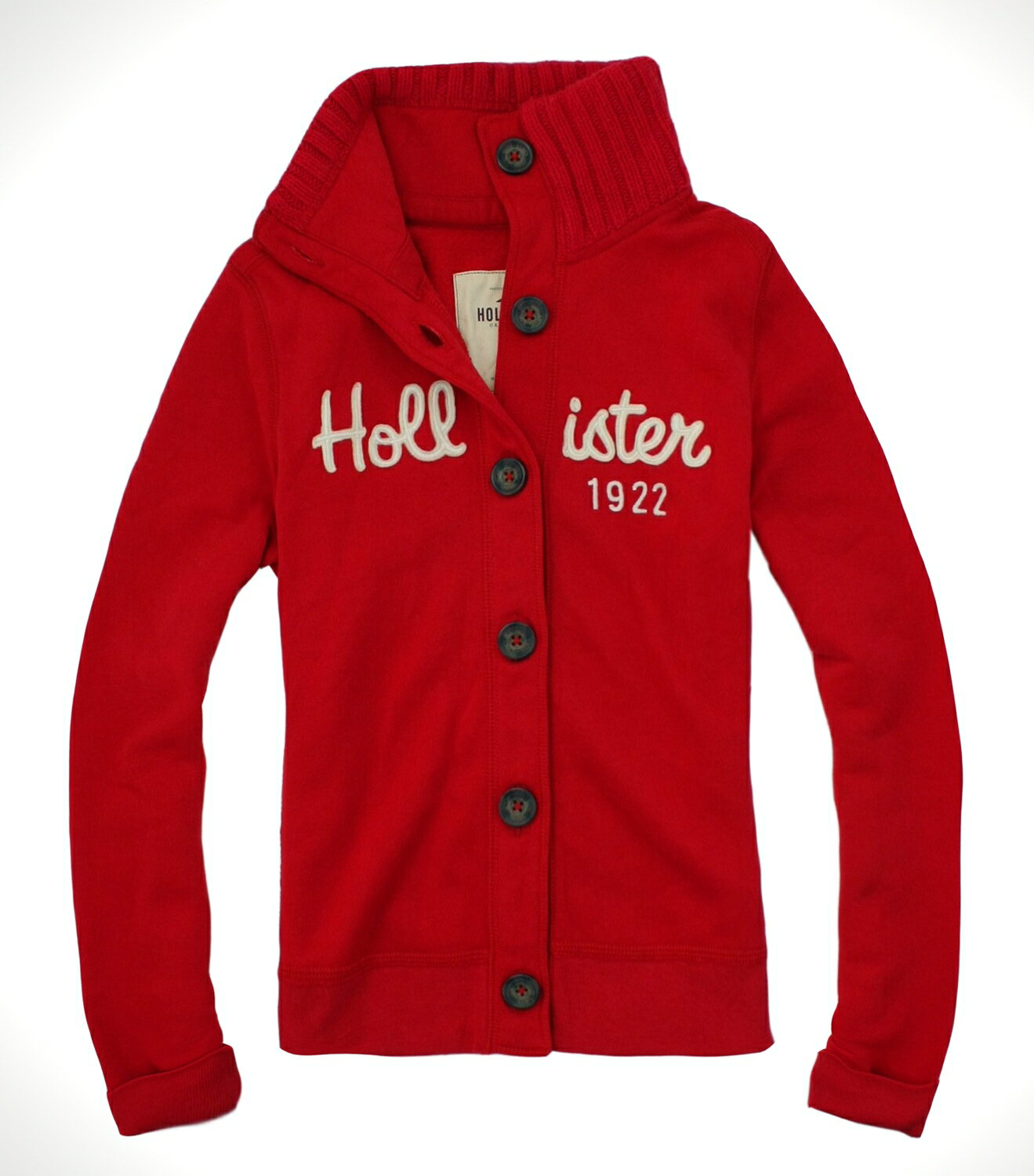 美國百分百【全新真品】Hollister Co HCO 女 立領外套 保暖夾克 針織翻領 溫暖紅 免運 S號