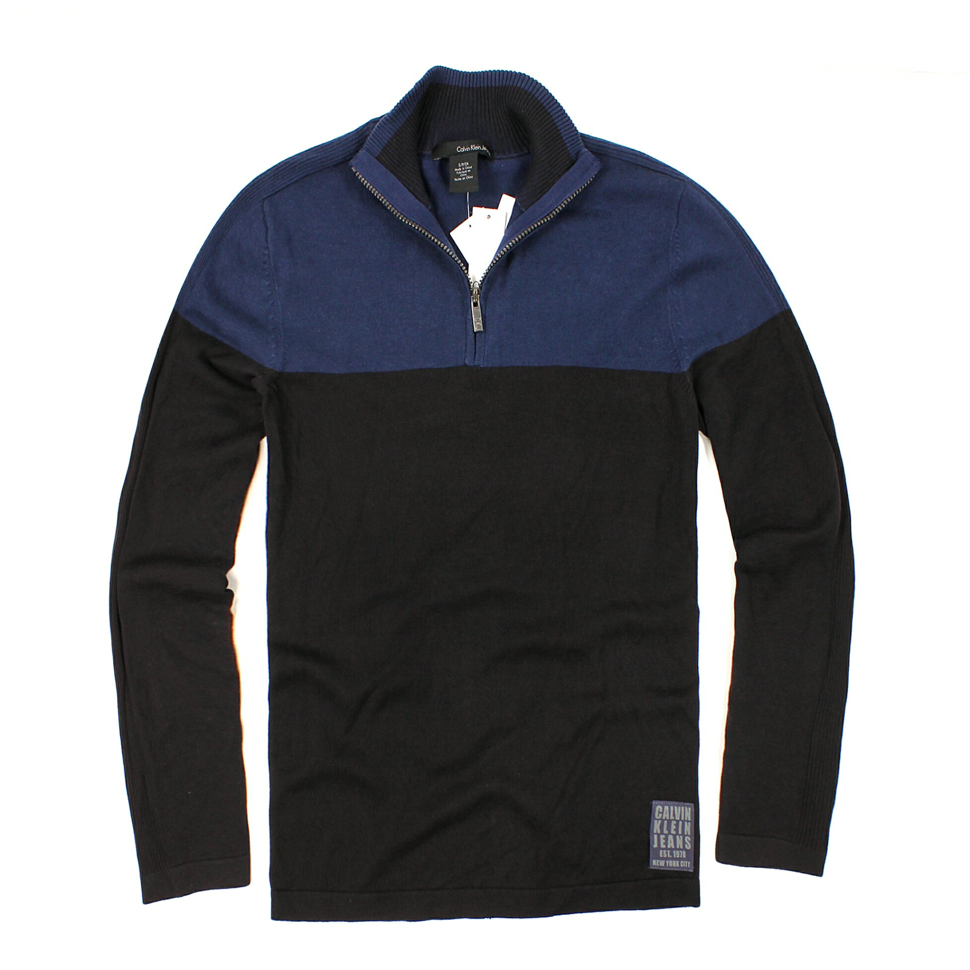 美國百分百【全新真品】Calvin Klein 針織衫 CK 線衫 棉質毛衣 藍 黑 半拉 立領 保暖 彈性 男 S M L B524