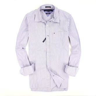 美國百分百【全新真品】Tommy Hilfiger 襯衫 TH 上衣 長袖 休閒衫 工作衫 紫色 條紋 男衣 XXS XS號