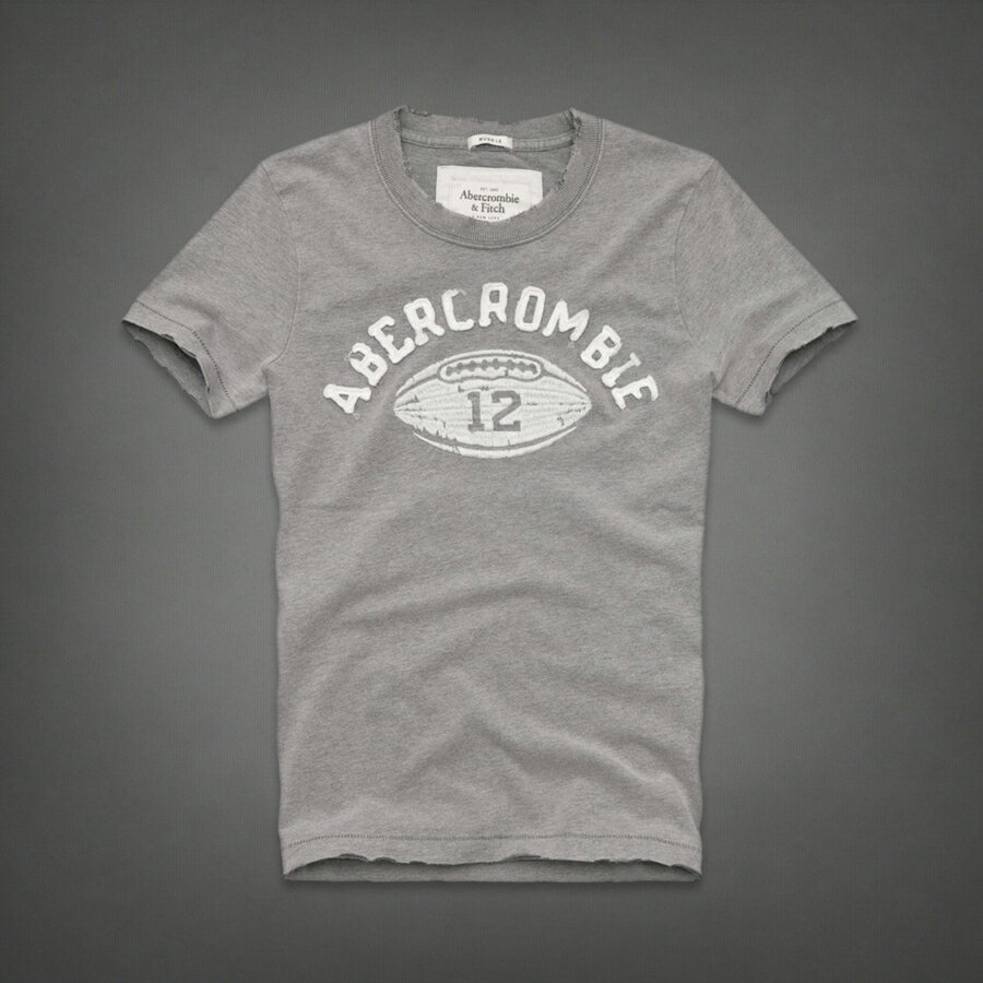 美國百分百【全新真品】Abercrombie & Fitch T恤 AF 短袖 T-shirt 上衣 麋鹿 灰 橄欖球 復古 刺繡 男 S