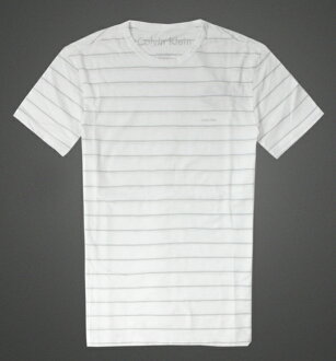 美國百分百【全新真品】Calvin Klein T恤 CK 短袖 上衣 T-shirt 短T 白 條紋 純棉 大尺 男 S M L XL XXL