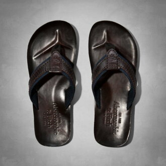 美國百分百【全新真品】Abercrombie & Fitch 鞋子 AF 配件 拖鞋 人字拖 麋鹿 真皮 皮革 男 XL號 A734