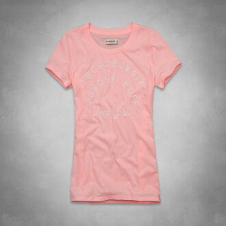 美國百分百【全新真品】Abercrombie & Fitch T恤 AF 短袖 T-shirt 麋鹿 粉橘 字母 金蔥 女 S號