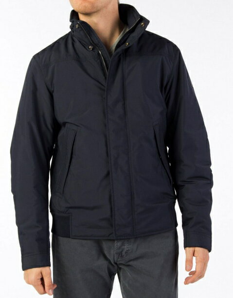 美國百分百【全新真品】Hugo Boss 外套 連帽外套 夾克 鋪棉 防風 型男 Logo 深藍 男 M號 A878