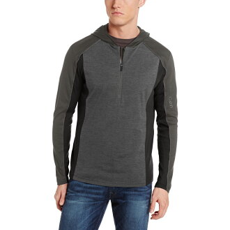 美國百分百【全新真品】Calvin Klein T恤 CK 長袖 T-shirt 黑 灰色 半拉 M號 連帽 E271