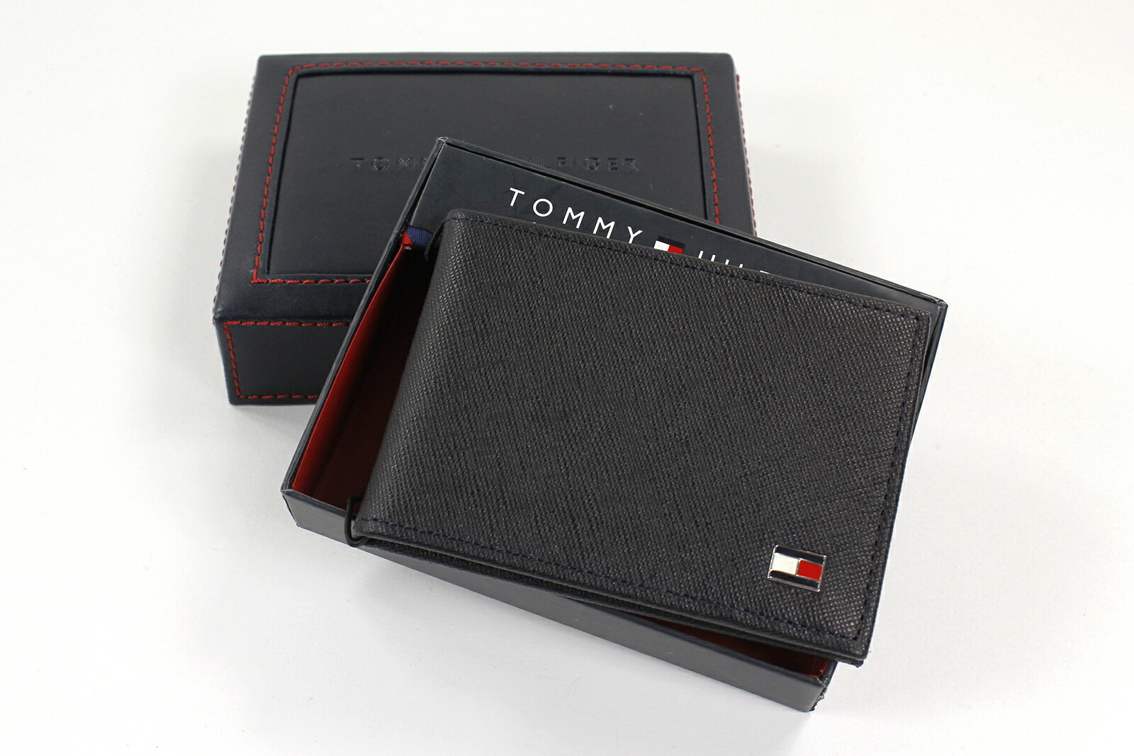 美國百分百【全新真品】Tommy Hilfiger 皮夾 TH 男生 錢包 皮包 短夾 禮盒 鈔票夾 深藍 E383