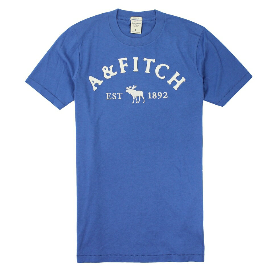 美國百分百【全新真品】Abercrombie & Fitch T恤 AF 短袖 T-shirt 麋鹿 寶藍 圓領 薄 文字 男 L號