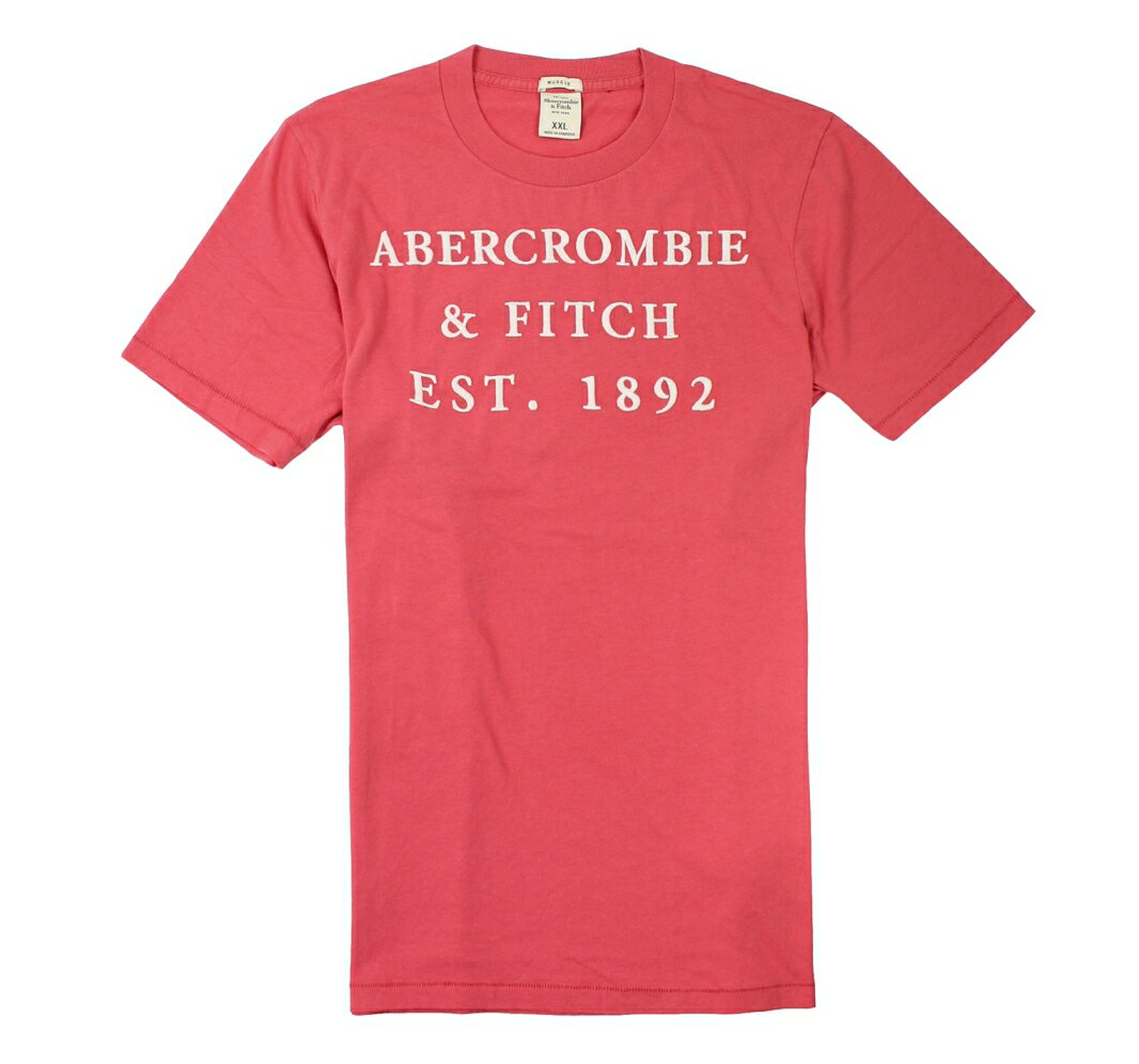美國百分百【全新真品】Abercrombie & Fitch T恤 AF 短袖 T-shirt 麋鹿 珊瑚紅 圓領 薄 文字 男 XXL號
