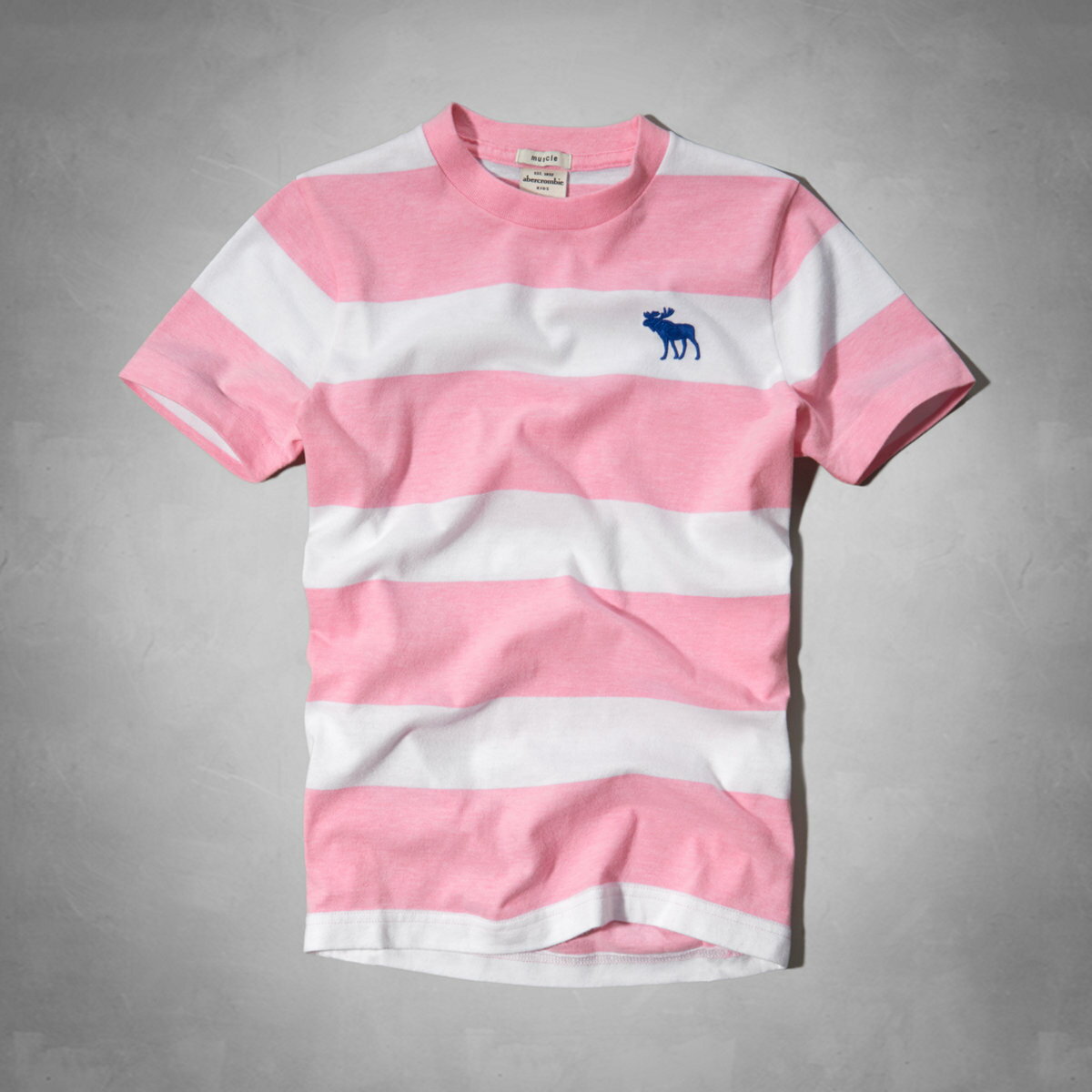 美國百分百【全新真品】Abercrombie & Fitch T恤 AF 短袖 T-shirt 麋鹿 粉紅 條紋 Logo 男 女 Kids S號