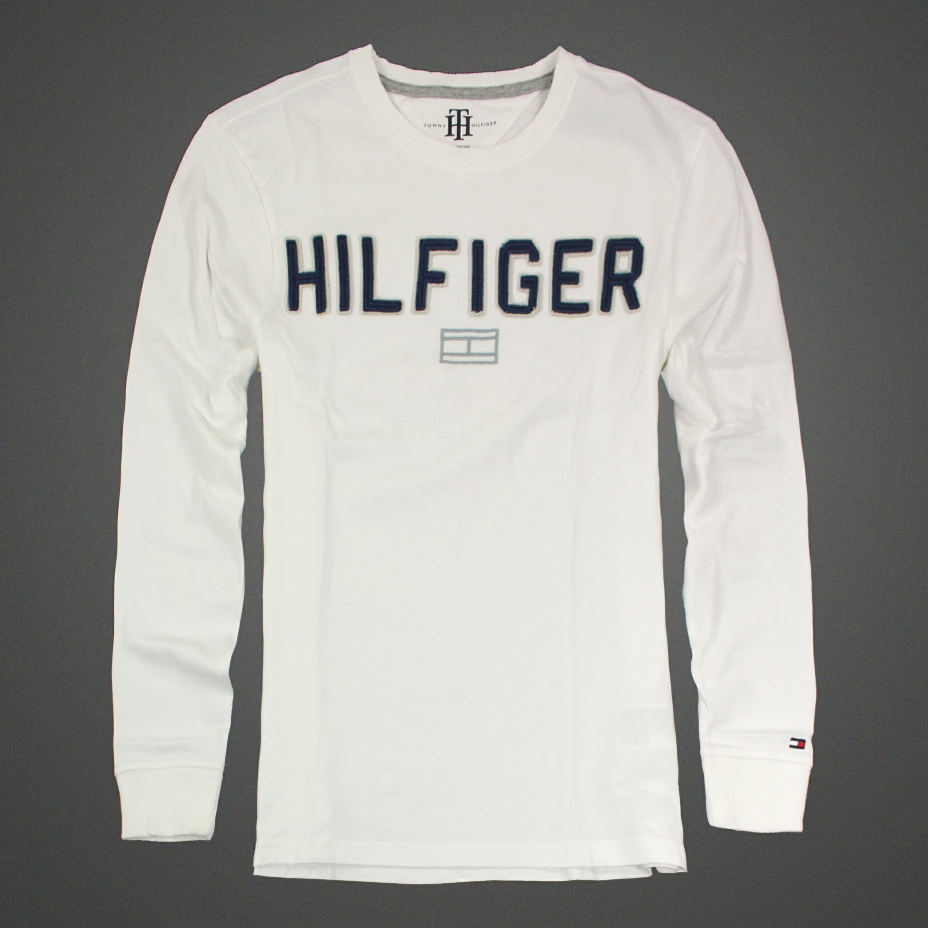 美國百分百【Tommy Hilfiger 】T恤 TH 男 圓領 T-shirt 長袖 白色 XS S M號 E608