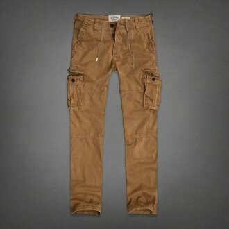 美國百分百【Abercrombie & Fitch】工作褲 AF 休閒褲 長褲 牛仔褲 洗舊 駝色 男 30腰 E705