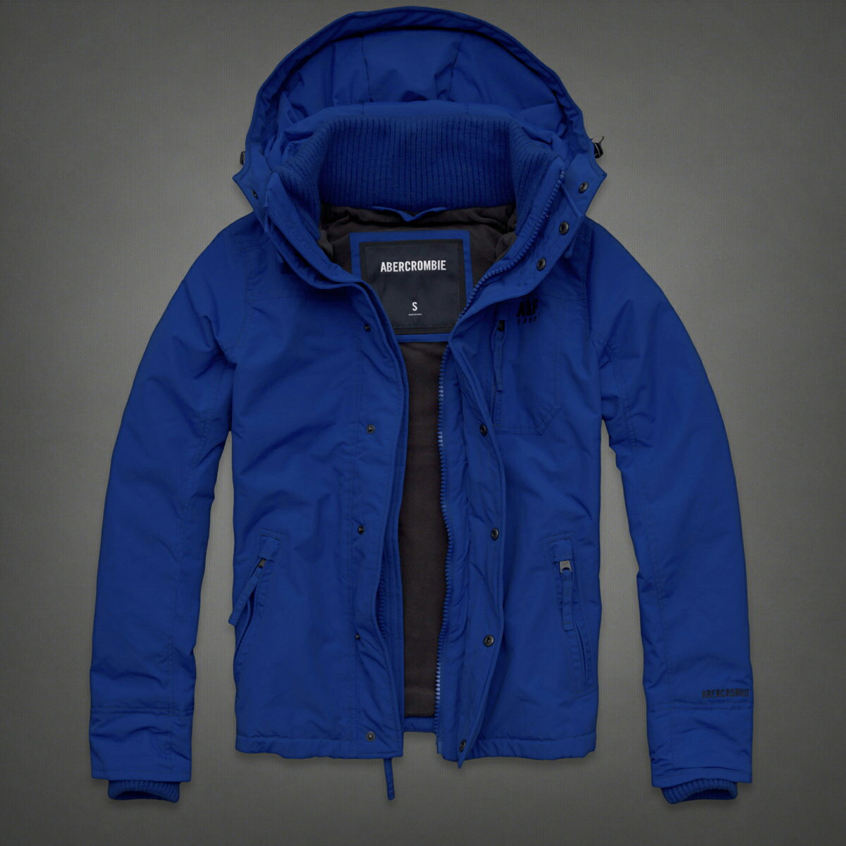 美國百分百【Abercrombie & Fitch】外套 AF 連帽 夾克 麋鹿 藍色 風衣 男 XL C343