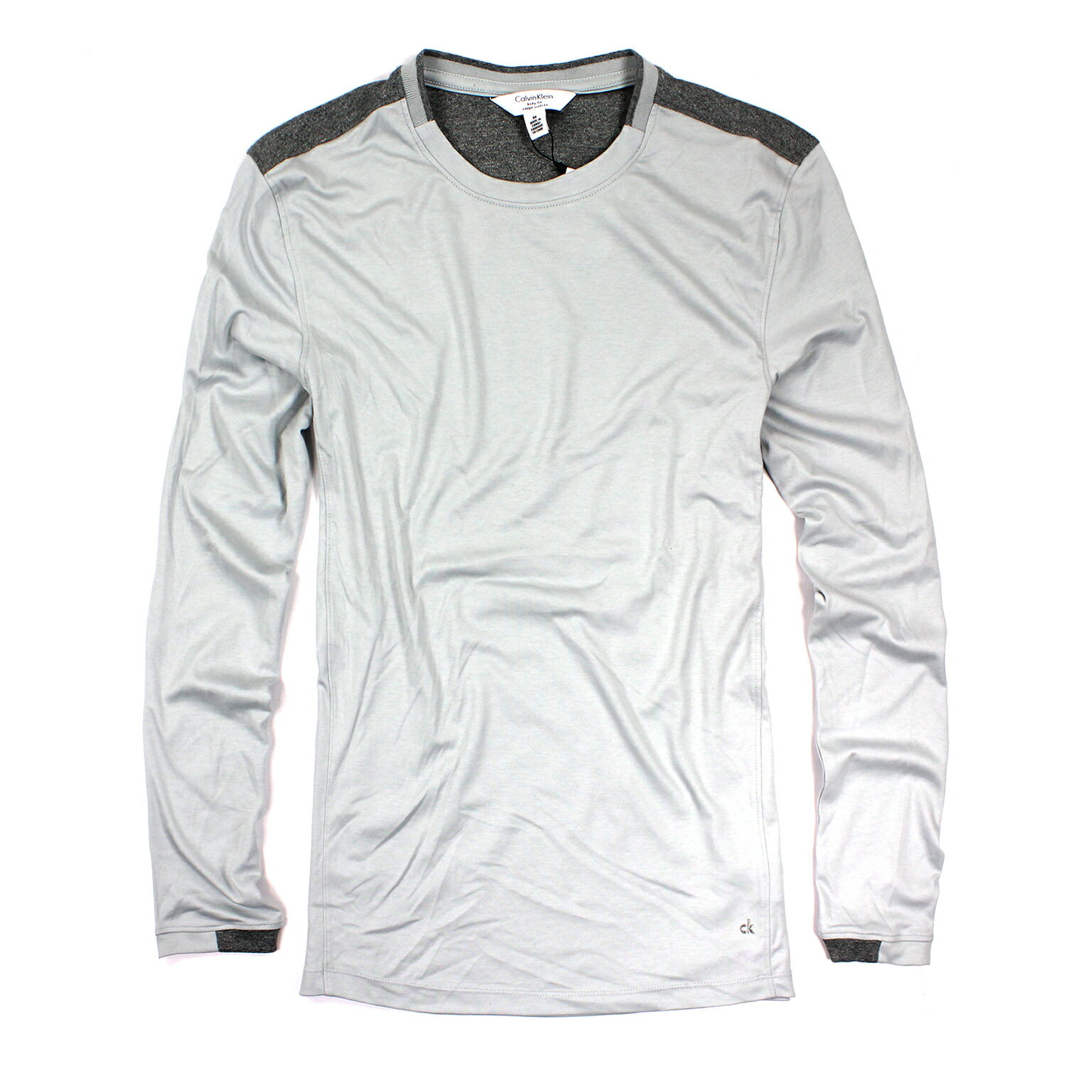 美國百分百【全新真品】Calvin Klein 上衣 CK 長袖 T恤 T-shirt 灰色 素面 男 S號 E771