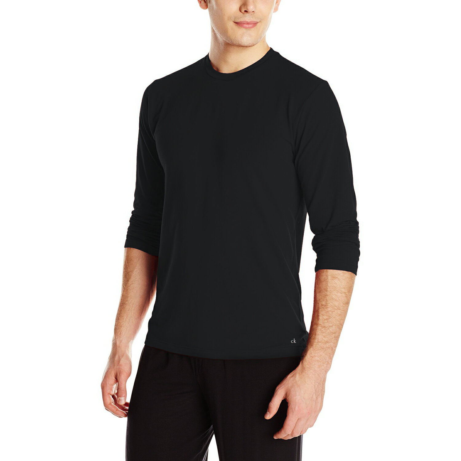 美國百分百【全新真品】Calvin Klein 上衣 CK 長袖 T恤 T-shirt 黑 素面 貼身 男 E772