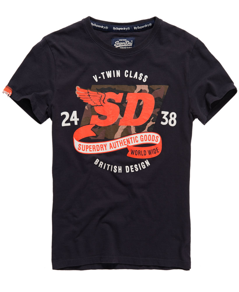 美國百分百【Superdry】極度乾燥 T恤 上衣 T-shirt 短袖 短T 水洗 圓領 迷彩 深藍 大尺碼 E692