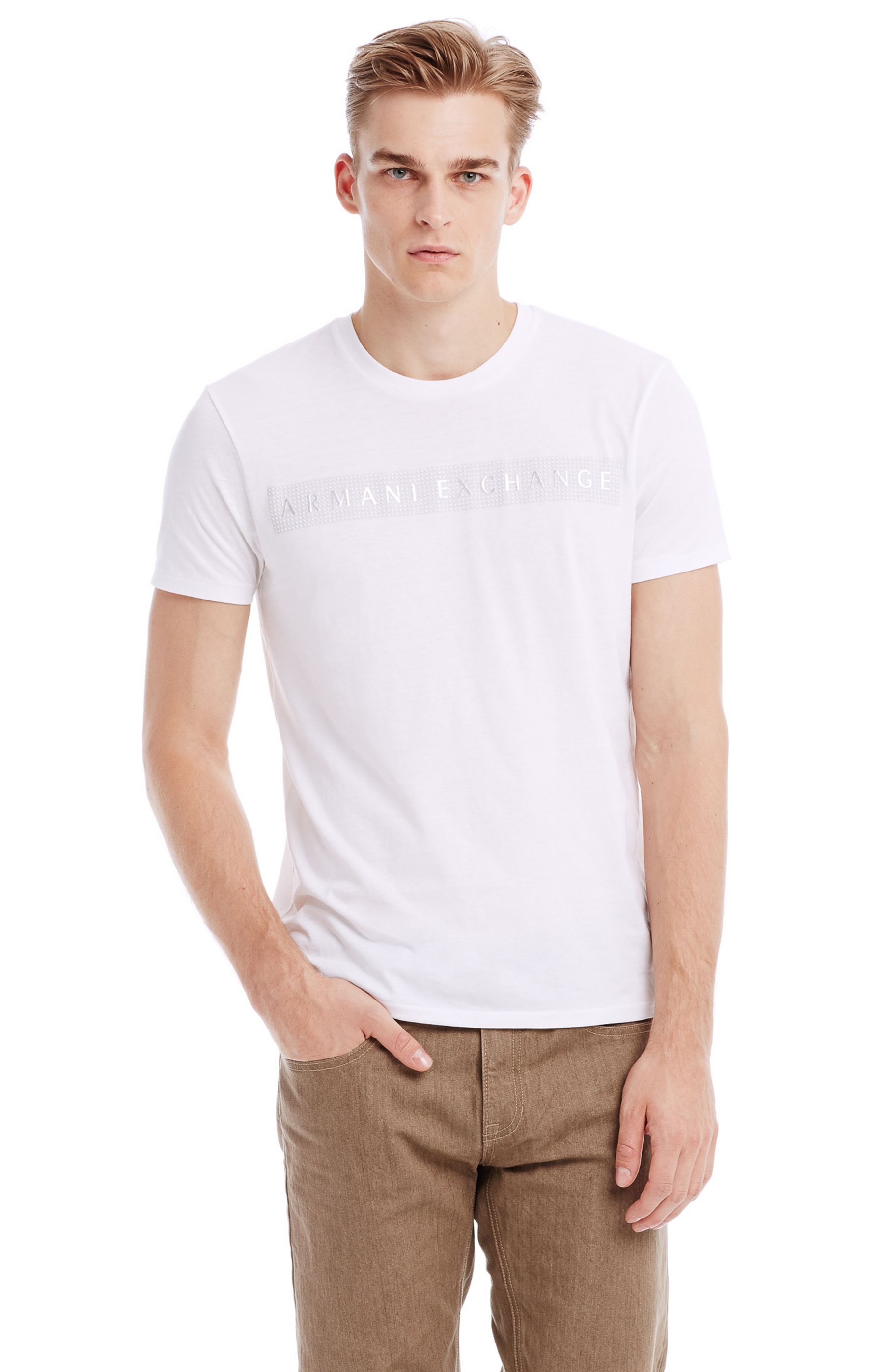 美國百分百【Armani Exchange】T恤 AX 短袖 上衣 logo 亮粉 T-shirt 白 XS E810