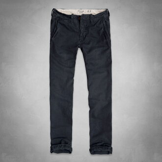 美國百分百【Abercrombie & Fitch】工作褲 AF 休閒褲 長褲 牛仔 Chino 深藍 32腰 E706