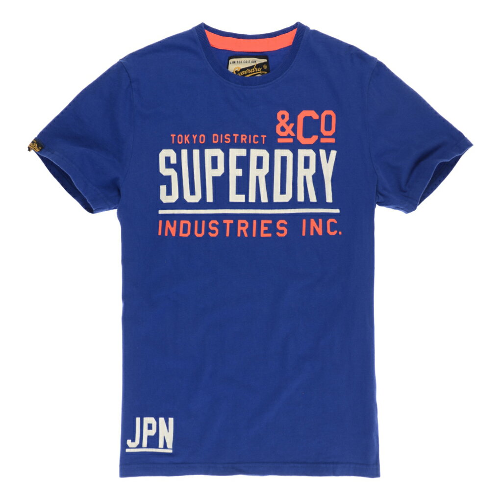 美國百分百【Superdry】極度乾燥 T恤 上衣 T-shirt 短袖 短T 圓領 寶藍 復古 L號 E937