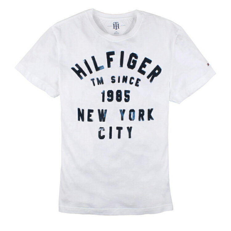 美國百分百【Tommy Hilfiger】T恤 TH 男 圓領 T-shirt 短袖 文字 白色 XS S E939