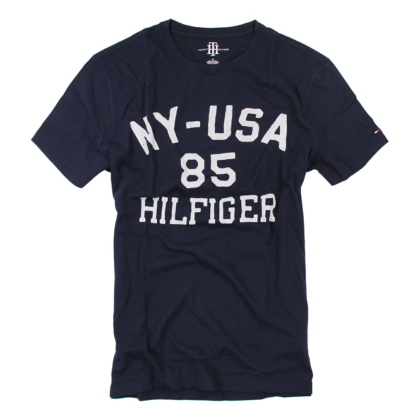 美國百分百【Tommy Hilfiger】T恤 TH 男 圓領 T-shirt 短袖 短T 深藍 字母 文字 M L XL XXL號 F034