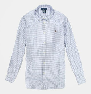 美國百分百【全新真品】Ralph Lauren RL POLO 彩馬 男 白 藍棕 格紋 長袖 襯衫 青年 超取 S號
