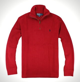 美國百分百【全新真品】Ralph Lauren RL 正紅 半拉 拉鍊 長袖 T恤 棉質 針織 T-shirt Polo 免運 S M