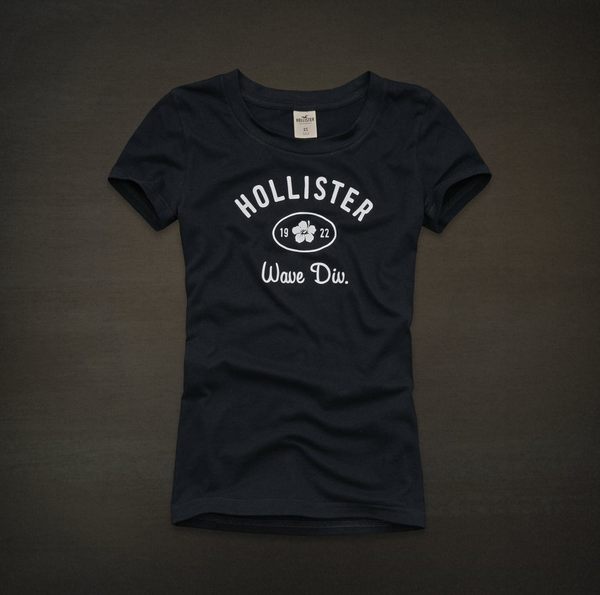 美國百分百【全新真品】Hollister Co HCO 扶桑花 圖案 女T 短T 圓領 T恤 深藍色 S M號