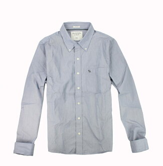 美國百分百【全新真品】Abercrombie & Fitch AF A&F 麋鹿 男 深藍 細格紋 長袖襯衫 大尺碼 XXL號
