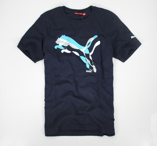 美國百分百【全新真品】puma 疊影 美洲豹 潮流 設計 logoT 男 短袖 運動T 深藍 T恤 XS號