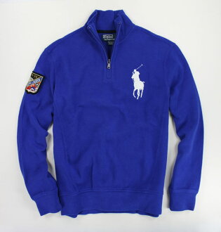 美國百分百【全新真品】Ralph Lauren RL 假日版 半拉 棉質 大馬 勳章 長袖 男衣 上衣 T恤 寶藍