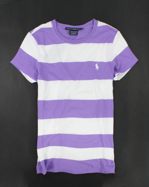美國百分百【全新真品】Ralph Lauren 女生 短袖 T-shirt T恤 上衣 紫白 條紋 M號 可超取 RL POLO