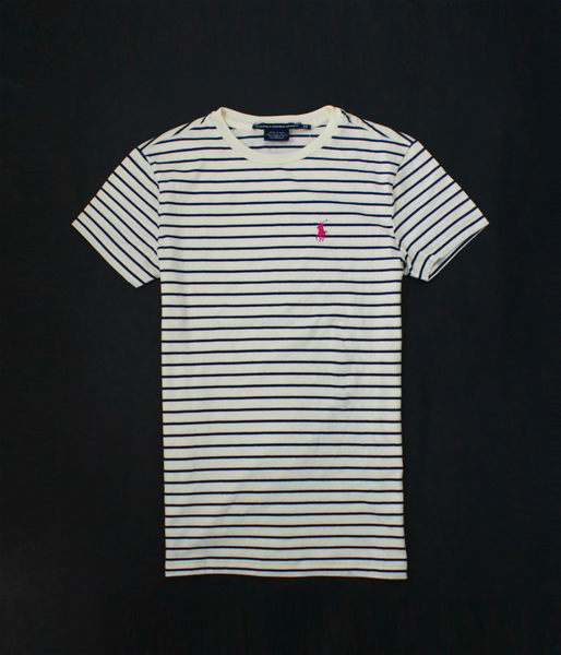 美國百分百【全新真品】Ralph Lauren RL 女 Polo 深藍色 紅馬 條紋 短袖 上衣 T恤 T-shirt XS號