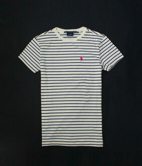 美國百分百【全新真品】Ralph Lauren RL 女 Polo 深藍色 紅馬 條紋 短袖 上衣 T恤 T-shirt XS號
