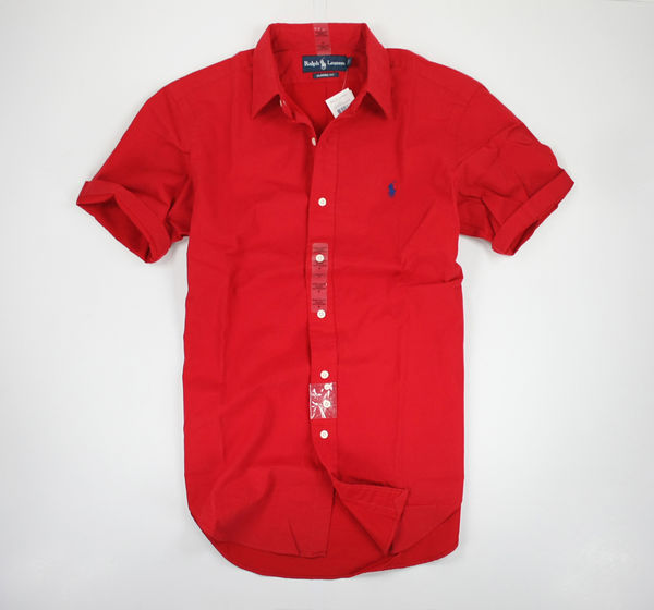 美國百分百【全新真品】Ralph Lauren 紅色 短袖 上衣 素面 襯衫 RL 藍馬 型男 發燒款 S號