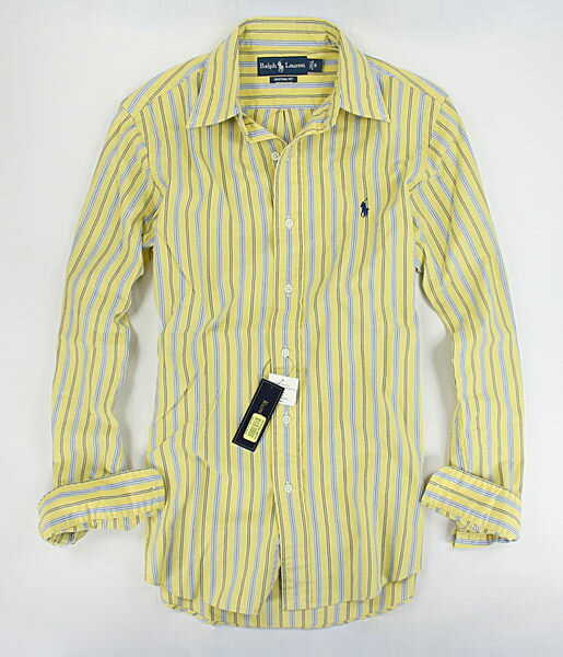美國百分百【全新真品】Ralph Lauren RL POLO 黃色 條紋 襯衫 棉質 質感 男 上衣 XS號 超取