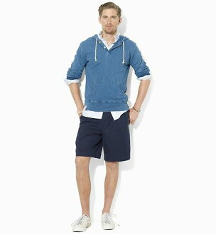 美國百分百【全新真品】Ralph Lauren RL polo 男 褲 打摺褲 短褲 五分褲 深藍色 33腰 板橋門市