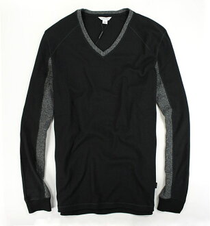 美國百分百【全新真品】Calvin Klein CK V領 棉質 高質感 長袖 雙色 上衣 T恤 男衣 黑灰 S號