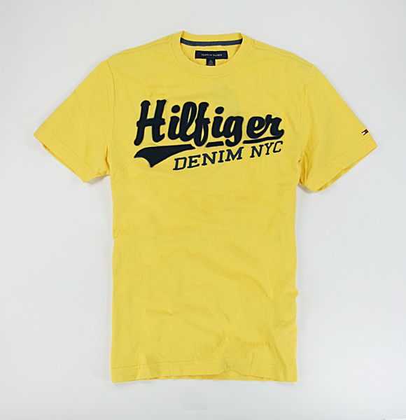 美國百分百【全新真品】Tommy Hilfiger TH 貼布 草寫 文字 字母 短袖 T恤 T-shirt 亮黃色 XS號